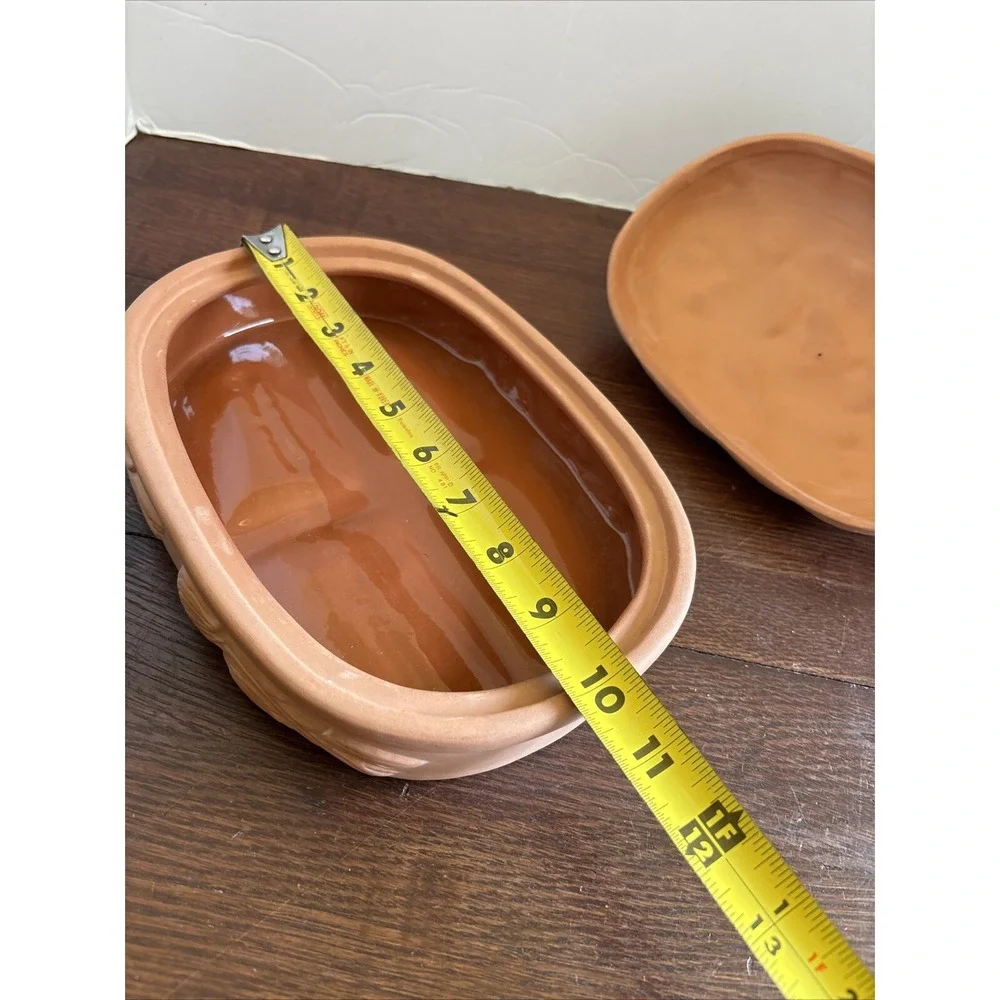 Terra Cotta Garlic Roaster Baking Dish‎ Casserole Oval Boston Warehouse 1994